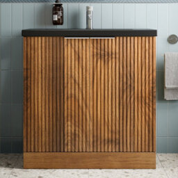 Aveli Fluted 800mm Bathroom Vanity Unit Basin Floorstanding Cupboard Soft Close Walnut - thumbnail 1