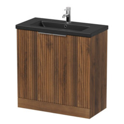 Aveli Fluted 800mm Bathroom Vanity Unit Basin Floorstanding Cupboard Soft Close Walnut - thumbnail 5