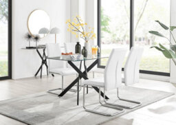 Furniturebox Uk Leonardo Black Leg Glass Dining Table & 4 White Lorenzo Chairs - thumbnail 1