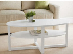 Biznest White Oval Side Table Lamp Coffee Table Hallway Living Room Furniture 2 Tier Home Decor End Table 110 X 60 X 46 Cm - thumbnail 2