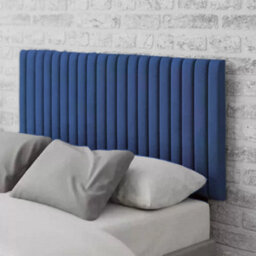 "Urban Textures - Luxury 26"" High Velvet Fabric Upholstered Vertical Thin Lines Headboard - Navy" - thumbnail 1