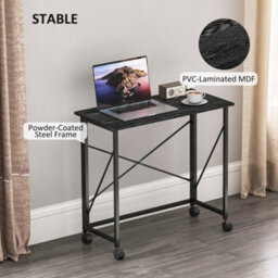Wyld Haus Ziyozi 80Cm Folding Desk On Lockable Wheels, Black - Pvc-Laminated Mdf Top, Powder-Coated Steel Frame - thumbnail 6