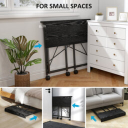 Wyld Haus Ziyozi 80Cm Folding Desk On Lockable Wheels, Black - Pvc-Laminated Mdf Top, Powder-Coated Steel Frame - thumbnail 4
