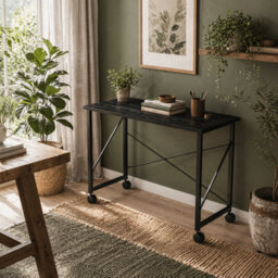 Wyld Haus Ziyozi 80Cm Folding Desk On Lockable Wheels, Black - Pvc-Laminated Mdf Top, Powder-Coated Steel Frame