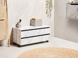Beliani Bathroom Cabinet Teresina With Wheels 80 Cm White Marble - thumbnail 2