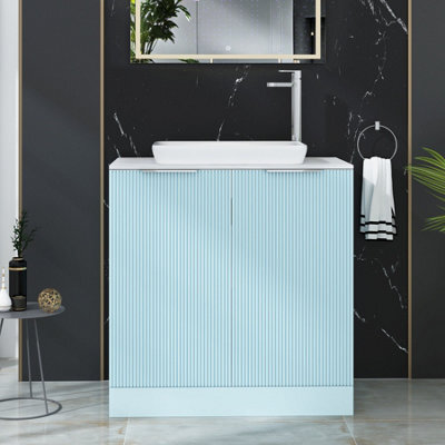 Royal Bathrooms Evora 800mm Powder Blue Fluted Floor Standing Countertop Vanity Unit 2 Door With Qubix Basin - image 1