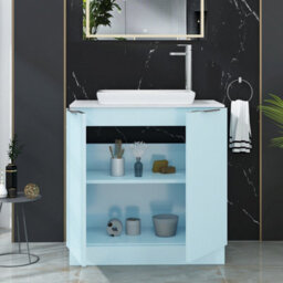 Royal Bathrooms Evora 800mm Powder Blue Fluted Floor Standing Countertop Vanity Unit 2 Door With Qubix Basin - thumbnail 3