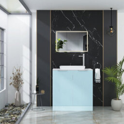 Royal Bathrooms Evora 800mm Powder Blue Fluted Floor Standing Countertop Vanity Unit 2 Door With Qubix Basin - thumbnail 2