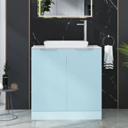 Royal Bathrooms Evora 800mm Powder Blue Fluted Floor Standing Countertop Vanity Unit 2 Door With Qubix Basin - thumbnail 1