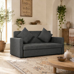 Wyld Haus Takala Nele Snow Flannel Dark Grey 2-Seater Sofa Bed With Hidden Storage And Cushions