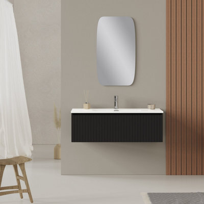 Banyetti Linea Matt Black Ribbed Wall Hung Vanity Unit 1000mm X 460mm - image 1
