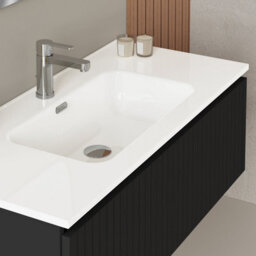 Banyetti Linea Matt Black Ribbed Wall Hung Vanity Unit 1000mm X 460mm - thumbnail 3