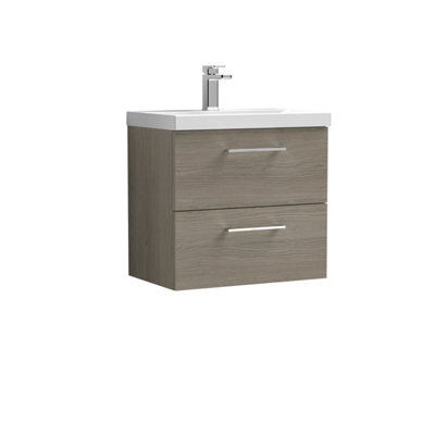Balterley Level Wall Hung 2 Soft Close Drawer & Thin-Edge Bathroom Vanity Unit Basin, Solace Oak, 600mm - image 1