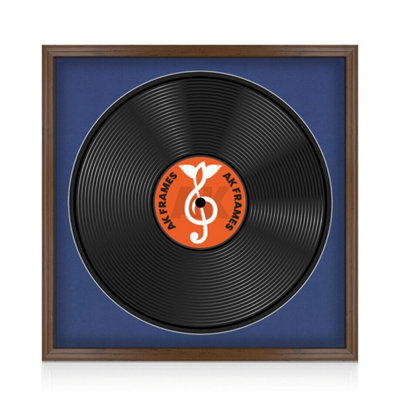 "16X16"" Walnut Classic Vinyl Record Frame With Blue Mount For 12 Inch Lp Disc - Ak Frames" - image 1