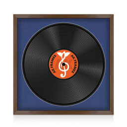 "16X16"" Walnut Classic Vinyl Record Frame With Blue Mount For 12 Inch Lp Disc - Ak Frames"