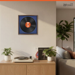 "16X16"" Walnut Classic Vinyl Record Frame With Blue Mount For 12 Inch Lp Disc - Ak Frames" - thumbnail 5
