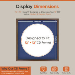 "16X16"" Walnut Classic Vinyl Record Frame With Blue Mount For 12 Inch Lp Disc - Ak Frames" - thumbnail 2