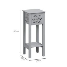 Wyld Haus Elne Set Of 2 Grey Wooden Floral Cut-Out Accent Side Tables - Tall Slim End Tables With Drawer And Shelf - thumbnail 3