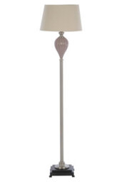 Orsina Floor Lamp With Fluted Ceramic Body, Taupe Diffusing Shade & Reflective Iron Detailing, Lighting