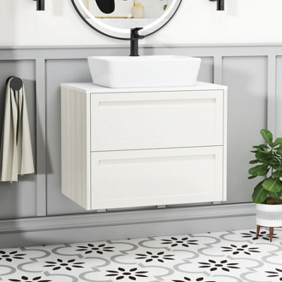 Royal Bathrooms Royal Bathroom Elmore 700mm Classic White Wall Mounted Bathroom Vanity Unit 2 Drawer Plain White Worktop With Cube Basin - image 1