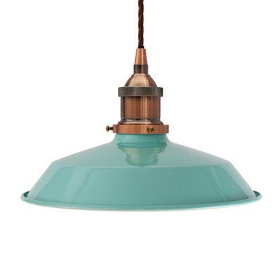 Duck Egg Blue Small Trinity Metal Painted Dome Pendant Light With Antique Copper Lamp Holder And Brown Twisted Cable - Se Home - image 1