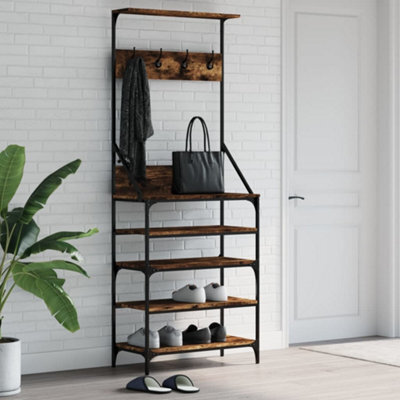 Walplus Clothes Rack With Shoe Storage Smoked Oak 70X34X184 Cm - image 1
