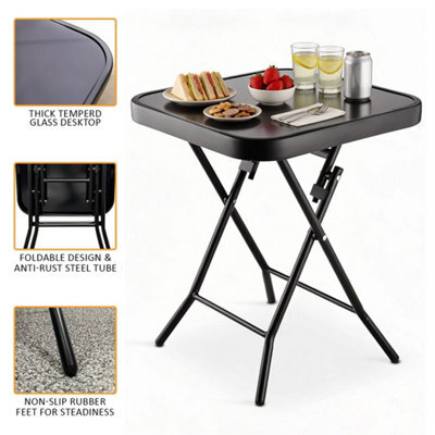 Garden Furniture Glass Top Side Table Patio Rattan Foldable Drinks Coffee - image 1
