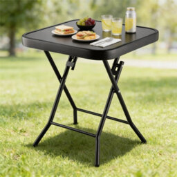 Garden Furniture Glass Top Side Table Patio Rattan Foldable Drinks Coffee - thumbnail 3
