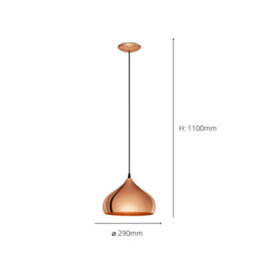 Eglo Hapton Copper Metal 1 Light Pendant Light, (D) 29Cm - thumbnail 5