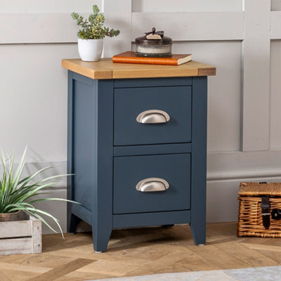The Furniture Market Westbury Blue Painted Slim 2 Drawer Bedside Table Light Oak Top, Brushed Steel Handles, Compact Storage For Small Spaces - image 1