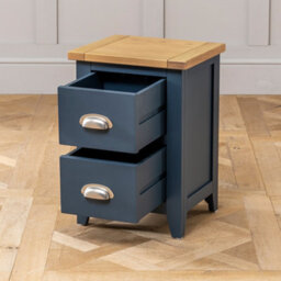 The Furniture Market Westbury Blue Painted Slim 2 Drawer Bedside Table Light Oak Top, Brushed Steel Handles, Compact Storage For Small Spaces - thumbnail 6