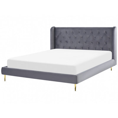 Beliani Bed Velvet Forbach 180 X 200 Cm (Eu Super King) Grey - image 1