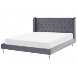 Beliani Bed Velvet Forbach 180 X 200 Cm (Eu Super King) Grey - thumbnail 1