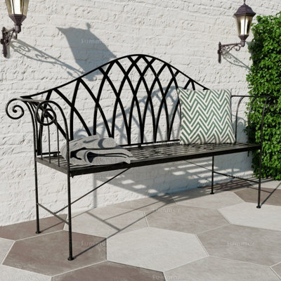 2 Seat Vintage Garden Bench - Traditional Wrought Iron Design, Easy Assembly, Black Antique Finish - 4Ft (1300mm) - image 1