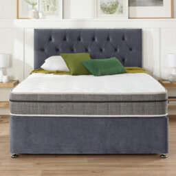 Aspire Olivier Divan And Hybrid Memory Pocket Mattress, Plush Fabric, Strutted Headboard, No Drawers, Grey, Single - thumbnail 6