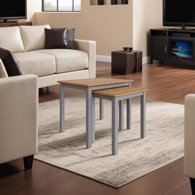 Fwstyle Oak Veneer Nest Of 2 Grey Tables Ready Assembled - image 1