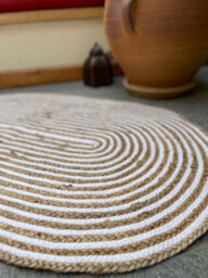 Second Nature Online Chakkar Pale Stripe Oval Jute Beige Hall Rug / 75 Cm X 120 Cm - thumbnail 9