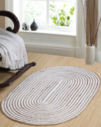 Second Nature Online Chakkar Pale Stripe Oval Jute Beige Hall Rug / 75 Cm X 120 Cm - thumbnail 2