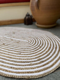 Second Nature Online Chakkar Pale Stripe Oval Jute Beige Hall Rug / 75 Cm X 120 Cm - thumbnail 6