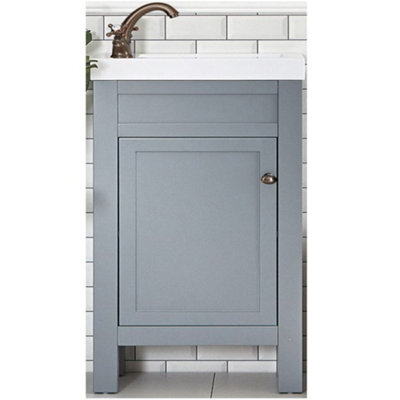 Homestylestore 400mm Light Grey Bathroom Vanity Unit With Basin And Round Bronze Handle - image 1