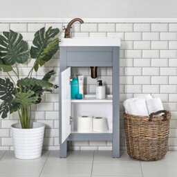 Homestylestore 400mm Light Grey Bathroom Vanity Unit With Basin And Round Bronze Handle - thumbnail 3