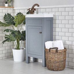 Homestylestore 400mm Light Grey Bathroom Vanity Unit With Basin And Round Bronze Handle - thumbnail 2