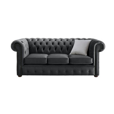 Chesterfield 3 Seater Malta Slate Grey Velvet Fabric Sofa In Classic Style - image 1