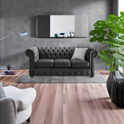 Chesterfield 3 Seater Malta Slate Grey Velvet Fabric Sofa In Classic Style - thumbnail 2