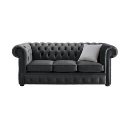 Chesterfield 3 Seater Malta Slate Grey Velvet Fabric Sofa In Classic Style - thumbnail 1