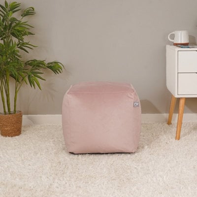 rucomfy Beanbags Rucomfy Velvet Cube Bean Bag Pouffe - Pink Soft Stylish Comfortable Footstool - image 1