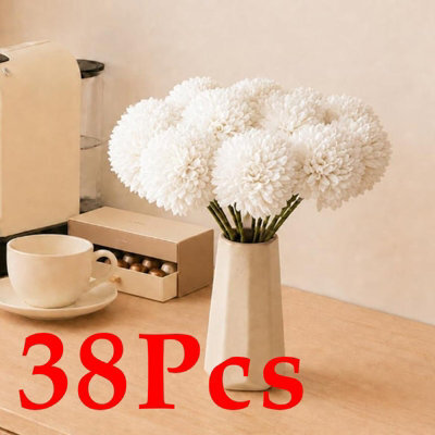 Amorly 38Pcs Artificial Pure White Ball Chrysanthemum Flowers Artificial Mums Flowers For Home Table Centerpiece Decor Silk Flowers - image 1