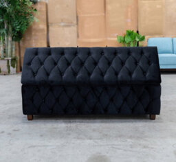 90Cm Riga Ottoman Storage Box With Wooden Legs, Black Velvet Upholstered Chesterfield Storage Ottoman Box - thumbnail 2