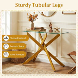 Costway Glass Console Table 115 Cm Entryway Table With Clear Tempered Glass Top-Golden - thumbnail 6