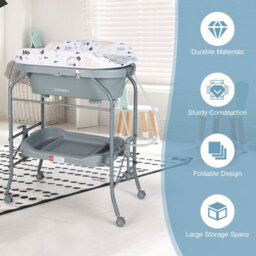 Costway 4 In 1 Baby Changing Table Folding Infant Nursery Station With Bath Tub-Gray - thumbnail 9